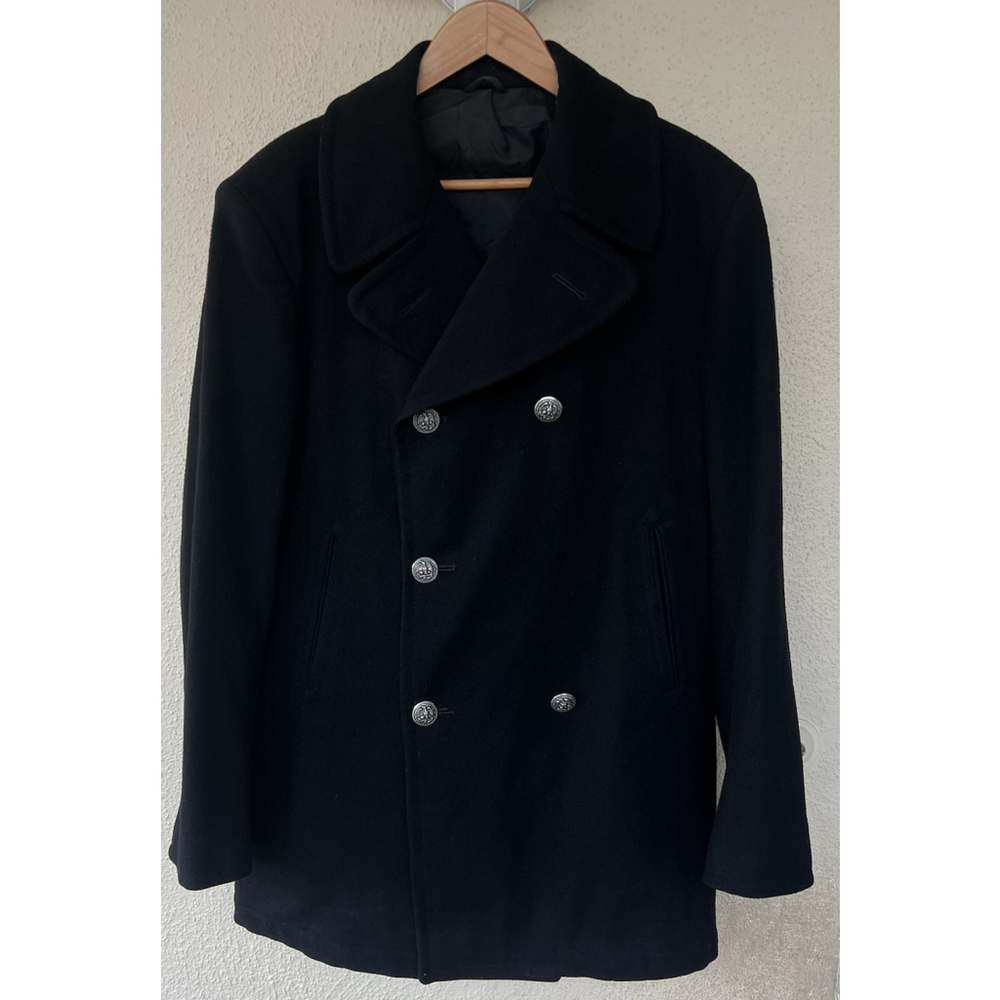 VTG US NAVY Man ENLISTED Overcoat 42R Metal Button Peacoat 70s Jacket 100% WOOL